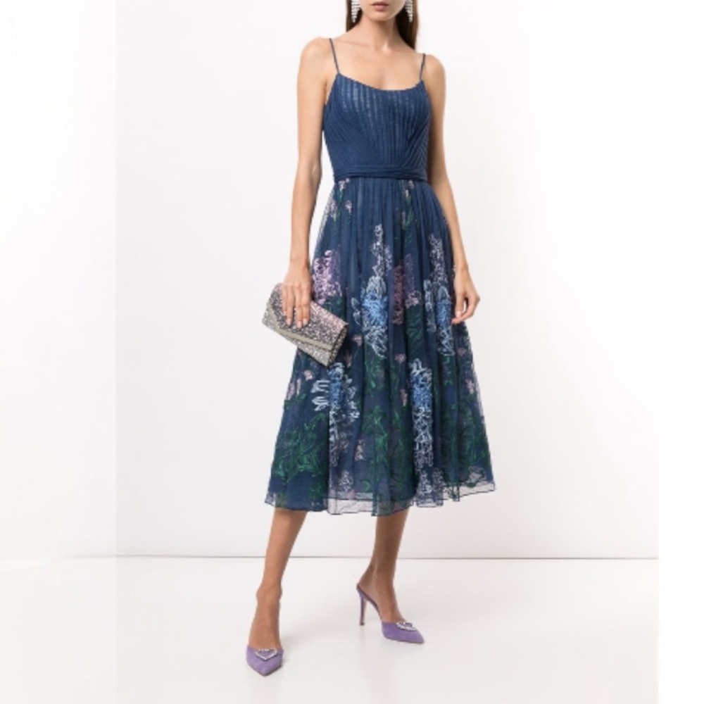 US 8 Marchesa Notte floral embroidered midi dress